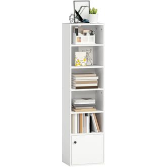 HOMCOM librer&iacute;a de 6 niveles, estanter&iacute;a para libros moderna con estantes ajustables y puerta, 40x30x156 cm, para sal&oacute;n, dormitorio, blanco