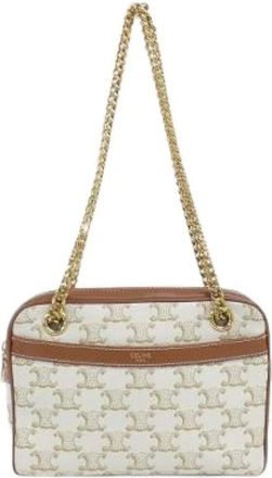 Celine Pre-owned Cross Body Bags, female, White, Size: ONE SIZE Pre-owned Small Patapans Triomphe Canvas Shoulder Bag