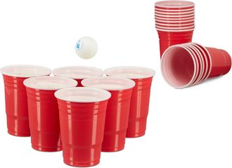 Relaxdays Vasos Beer Pong, Pack 50 Unidades, Para Fiestas, Pl&aacute;stico, 16 Oz, Para Bebidas O Cerveza O C&oacute;cteles, Rojo - Relaxdays