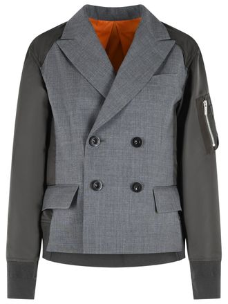 sacai Blazer In Grey And Green Wool Blend