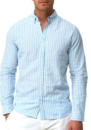 Indicode Langarmhemd INDICODE INBrayden, Herren, Gr. XXL, N-Gr, gelb (moonlight), Web, Obermaterial: 55% Baumwolle, 45% Leinen, gestreift, regular fit normal, 