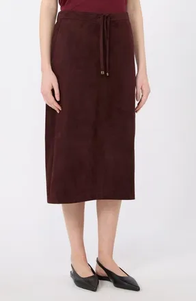 Max Mara Lambskin Suede Drawstring Midi Skirt in Red at Nordstrom, Size 12