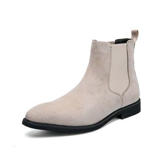 Generic MenS Winter Chelsea Boots, Round-Toe Slip-On Fleece-Lined Ankle Boots, Anti-Slip Casual Walking Shoes for Office Outdoor,Beige,10 UK