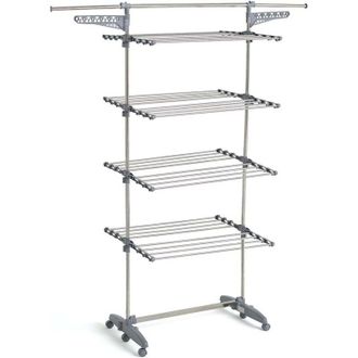 Kitchen Move S&eacute;choir &Agrave; Linge &Eacute;tendoir Multifonction 30m Extra Avec 30 Accessoires 4 Niveaux Gris Et Inox