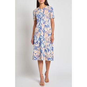 Misook Modern Fit Floral Jacuard Dress in Aegean Blue/Aquatic Multi at Nordstrom, Size Xx-Small