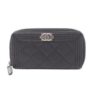 Chanel Pre-owned Wallets, female, Black, Size: ONE SIZE Pre-owned Boy Caviar Skin Zip Wallet