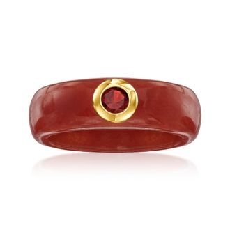 Ross-Simons Red Jade and. Garnet Ring With 14kt Yellow Gold