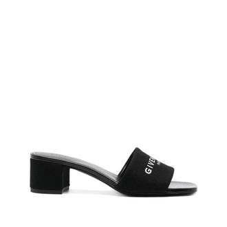 Givenchy Heeled Mules, female, Black, Size: 8 1/2 US Black Canvas Sandals with White Signature