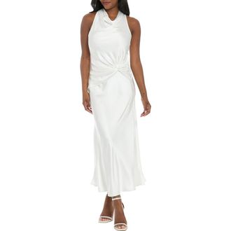 London Times Sleeveless Twisted Waist Satin Gown in White at Nordstrom Rack, Size 12P