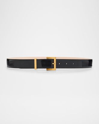 Balmain Perfume Striped Patent Leather Belt