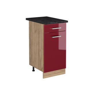 Vicco Mueble Bajo De Cocina R-line, Rojo De Alto Brillo/roble Dorado, 40 Cm Encimera Antracita, Vicco