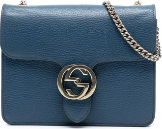 Gucci Pre-owned Womens Small Dollar Calfskin Interlocking G Crossbody - Medium Blue Leather - One Size