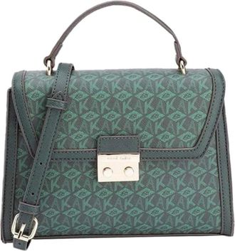 Anne Klein Satchel Bag Womens Evergreen Logo Print Top Handle Handbag FROG399