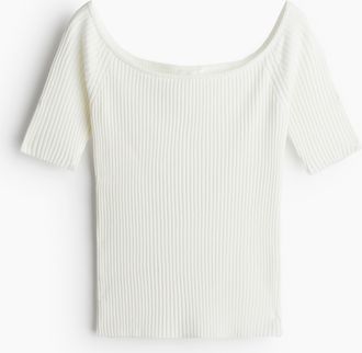 H&M Schulterfreies Shirt in Rippstrick - White