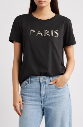 Ichi Ihcamino Paris Beaded T-Shirt in Black at Nordstrom, Size Xx-Large