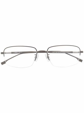 BOSS rectangle-frame logo-embossed glasses - men - Titanium - 56 - Silver