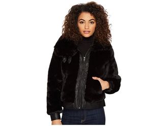 Blank NYC Fake Fur Jacket with Faux Leather Detail in Black Noise Womens Coat Black Noise : XS, Faux Leather/Polyester/Faux Fur