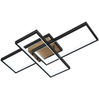 Fabrilamp Plafoniera LED 104W 11440lm 3000-6500K 62cm Nero/Legno Dimmerabile Serie Madaleta