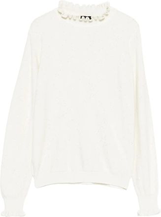 Dixie ruffled-trim jumper - women - Polyamide/Viscose/Metal/Polyester - M - White
