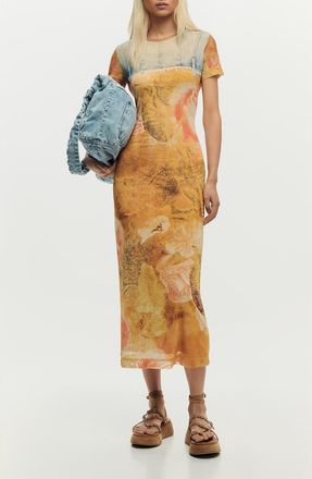 Desigual Trompe lOeil Midi T-Shirt Dress in Medium Beige at Nordstrom, Size X-Large