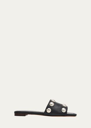 Loeffler Randall Hayes Studded Leather Flat Slide Sandals