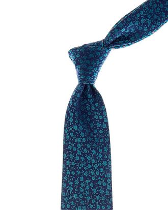 Canali Blue Floral/Stripes Reversible Silk Tie