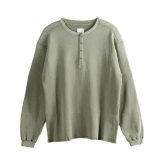 Roa Bee Sun Faded Waffle Serafino Long Sleeve - male - ROA - Round-neck Knitwear - Green - XL - Knitwear