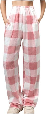 Generic Womens Lounge Pants Fleece Flannel Warm Plaid Pyjama Bottoms Warm Thermal Elastic Waist Loose Wide Leg Pants Lounge Pj Bottoms Women Casual Trousers L