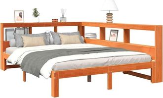 vidaXL Cama Con Estanter&iacute;a Sin Colch&oacute;n Madera Maciza Marr&oacute;n 140x190 Cm Vidaxl