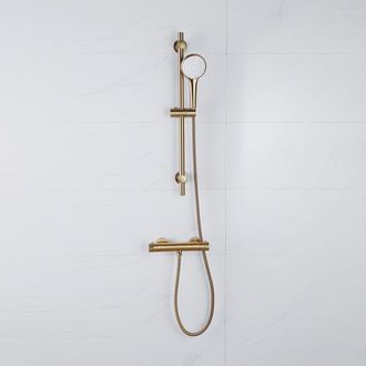 Adema Sparkle 2.0 Doucheset - thermostaatkraan - 70cm glijstang - ronde handdouche - metalen doucheslang - goud mat