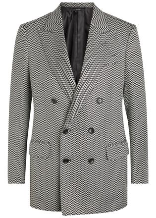 Tom Ford Double-breasted Herringbone Silk Blazer - Black And White - 48 (IT48 / M)