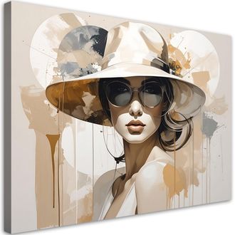 Feeby Impresi&oacute;n De Imagen Mujer Con Sombrero En Color Beige Estilo Boho 100x70