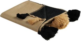 Beliani Manta De Acr&iacute;lico Beige Negro 130 X 170 Cm Poli&eacute;ster Colcha Flecos Thumki