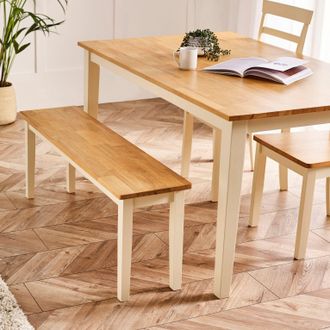 Furniturebox Tenby Large Cream & Oak Coloured Wooden Dining Bench in Light Oak