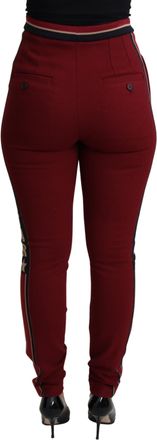 Dolce & Gabbana Womens Red Dg Star Striped Skinny Cotton Pant Nylon Elastane