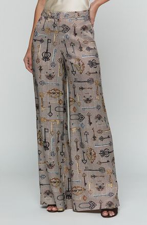 L'agence Pilar Houndstooth Key Wide Leg Pants in Brown Houndstooth Key at Nordstrom, Size 12