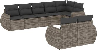 vidaXL Vidaxl - Set De Sof&aacute;s De Jard&iacute;n 8 Pzas Y Cojines Rat&aacute;n Sint&eacute;tico Gris