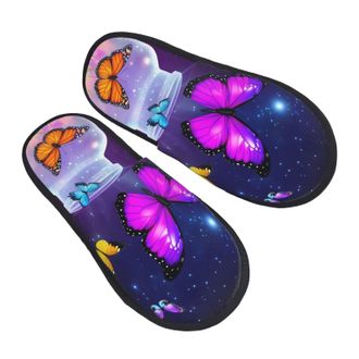Generic Furry Slippers Butterfly Purple Bottle Flower Print Slippers Casual Unisex House Slipper For Party Bathroom Mens M
