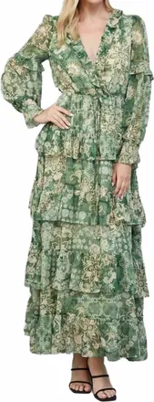 Fate Lurex Tiered Midi Dress In Green Multi