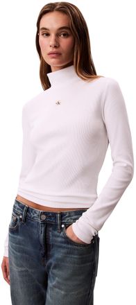 Calvin Klein Womens Long Sleeve Woven Top with Roll Neck, White (Brilliant White), XXS