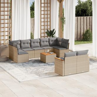 vidaXL Juego De Sof&aacute;s Jard&iacute;n Con Cojines Beige 10 Pzas Rat&aacute;n Sint&eacute;tico Vidaxl