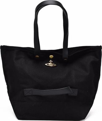 Vivienne Westwood Black Utility Emblem Clip Closure Fiber Tote Bag