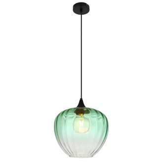 Netlighting Sander Dome Pendant Ceiling Light Matt Black Green Glass Shade 1x E27