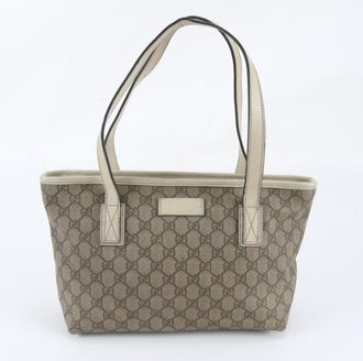 Gucci Beige Leather Coated Canvas Handbag Shoulder Bag Tote Bag (Pre-Owned)