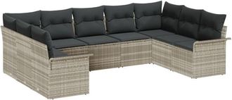 vidaXL Garden Sofa Set with Cushion 9 pcs Light grey Poly rattan Vidaxl