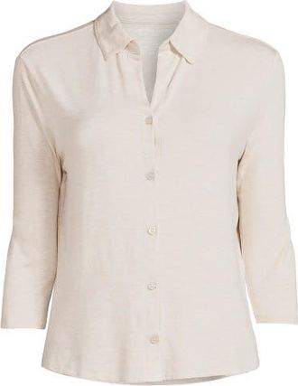 Majestic Filatures Soft Touch 3/4 Sleeve Semi Relaxed Shirt in Ecru Chine at Nordstrom, Size 1