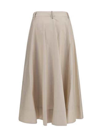 Brunello Cucinelli Womens Cotton Poplin Skirt With Monili Detail Quarzo Cotton; Nylon