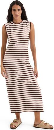Pact Organic Cotton Soft-Slub Essential Muscle Tee Maxi Dress in Chestnut Stripe at Nordstrom, Size Xx-Large