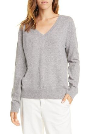 Vince Weekend V-Neck Cashmere Sweater in Heather Steel at Nordstrom, Size X-Large