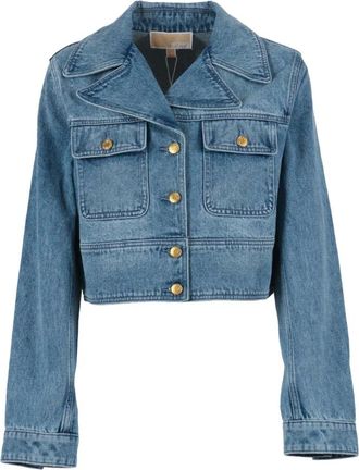 Michael Kors Denim Jackets, female, Blue, Size: M Cropped Denim Jacket